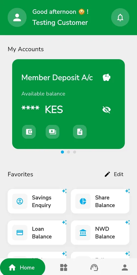 Fariji Cash home screen showing a member deposit account